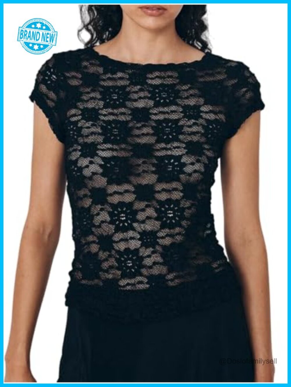 Women's Floral Lace Crop Top Cap Sleeve Sheer Mesh Blouse